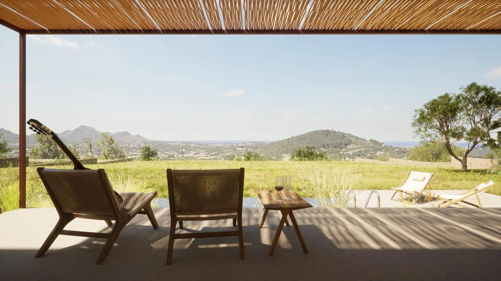 Casa TJ: Vistes des del porxo amb coberta de canyís
