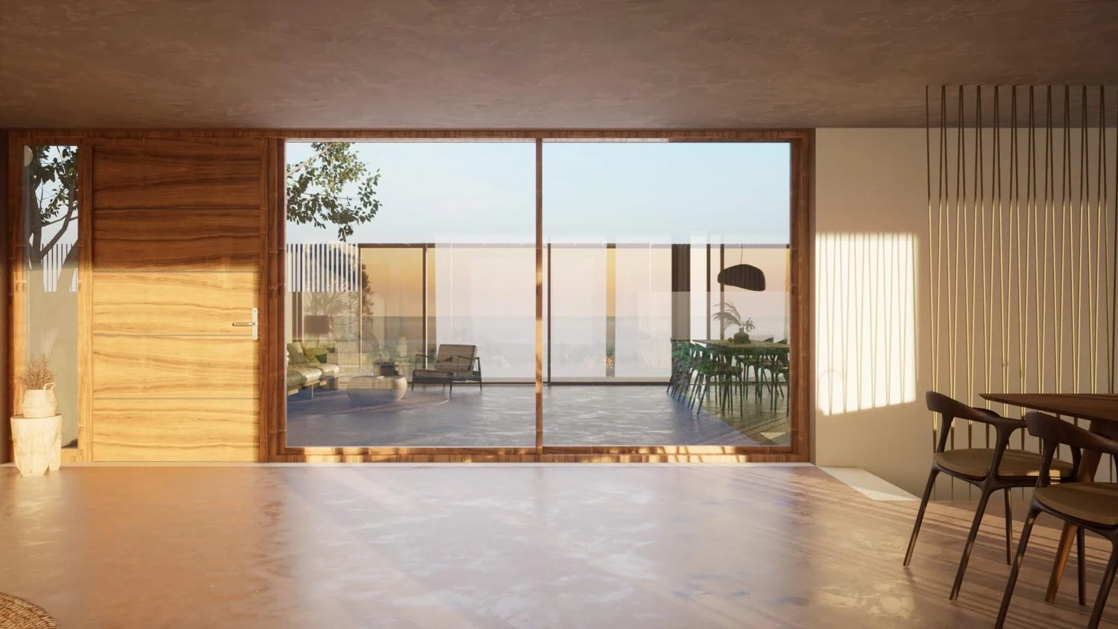 Casa TJ: Pati interior emmarcat per les fusteries